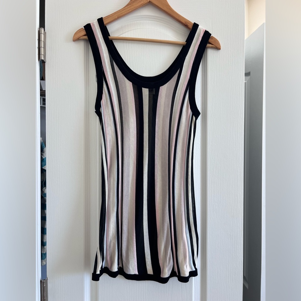 Anne Klein Black and Cream Striped Sleeveless Top